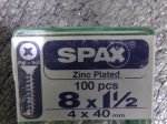 SPAX 1-1 2  Steel Multi-Material Screw, Flat Head, Zinc Finish, PK100 (183578988551-WTA35) For Sale