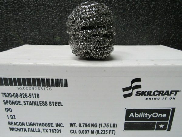 7920009265176 SKILCRAFT Stainless Steel Scrubber 1 3 4  W x 4  Diameter 12pk (184161614362-WTA05) Online Sale