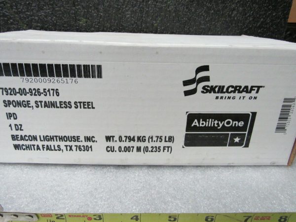 7920009265176 SKILCRAFT Stainless Steel Scrubber 1 3 4  W x 4  Diameter 12pk (184161614362-WTA05) Online Sale