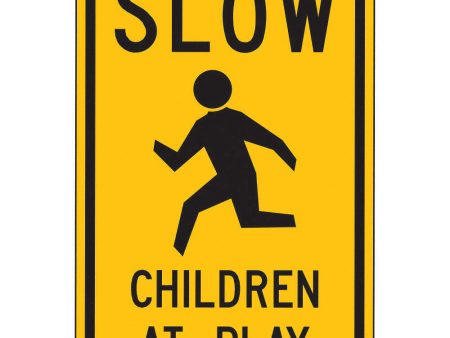 ZING 2397,Traffic Sign, Slow Children At Play ,18  X 24, BK YEL, 6AHJ7, (184180372091-NB10) For Sale